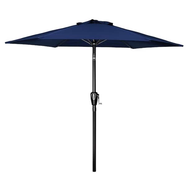 ITOPFOX 7.5 ft Outdoor Market Tilt Patio Umbrella in Dark Blue with Push Button Crank, 6-Sturdy Ribs for Deck, Backyard, Pool