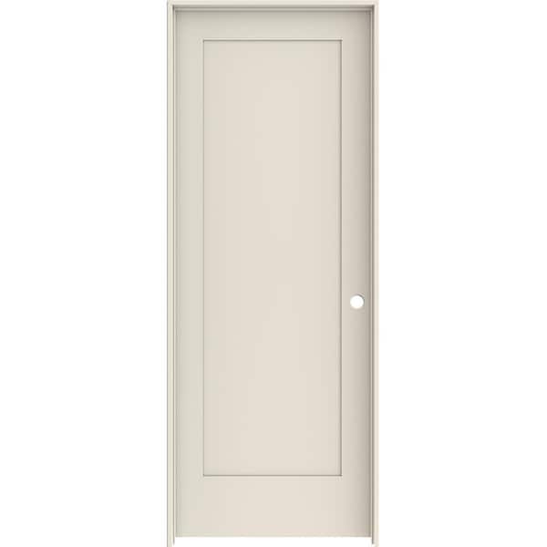 JELD-WEN 32 in. x 80 in. 1-Panel Shaker Left-Hand Primed Solid Core Wood Single Prehung Interior Door