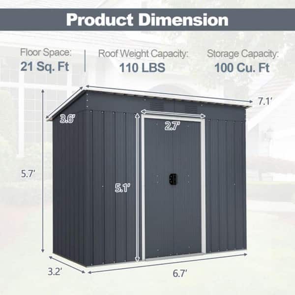 WELLFOR 7 ft. W x 3.2 ft. D Metal Shed with Sliding Door (21 sq