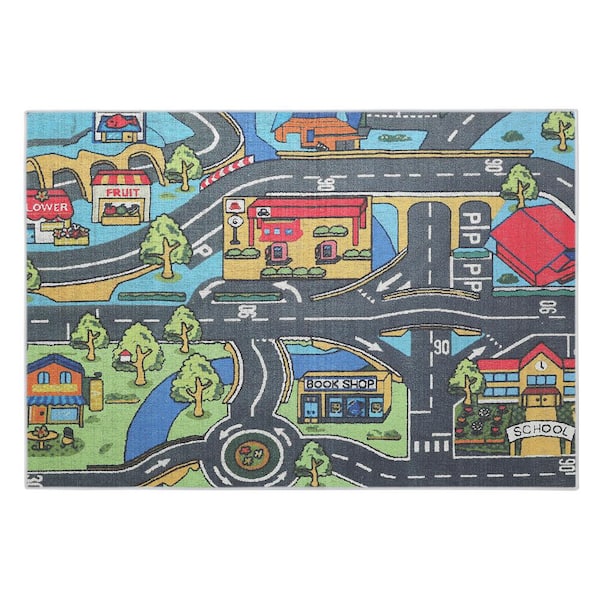 SUSSEXHOME Traffic 39.5 in. x 59 in. Cotton Washable Educational for Kids Room Area Rug