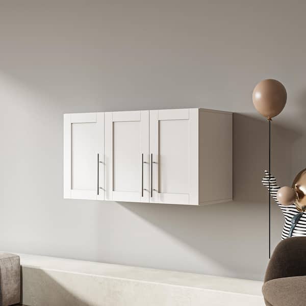 35.43 in. W x 15.75 in. D x 19.69 in. H Bathroom Storage Wall Cabinet with 3 Doors and Adjustable Shelf in White