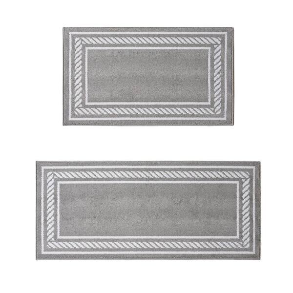 Rope Border Light Gray/White 2 ft. x 5 ft. Border 2-Piece Rug Set