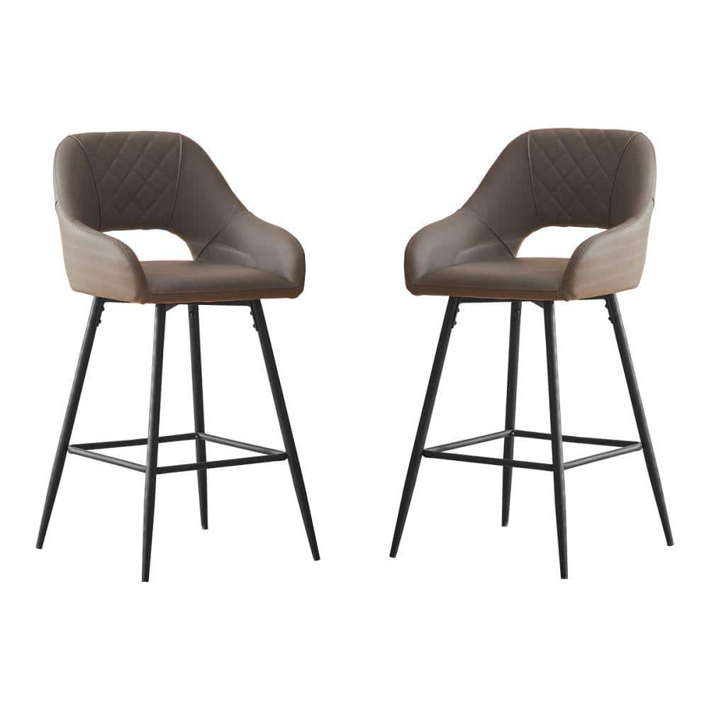 38.2 in. Metal High Back Outdoor Bar Stool with Gray Velvet Cushion (Set of