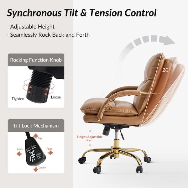 JAYDEN CREATION Calel Camel Genuine Leather Swivel Office Chair