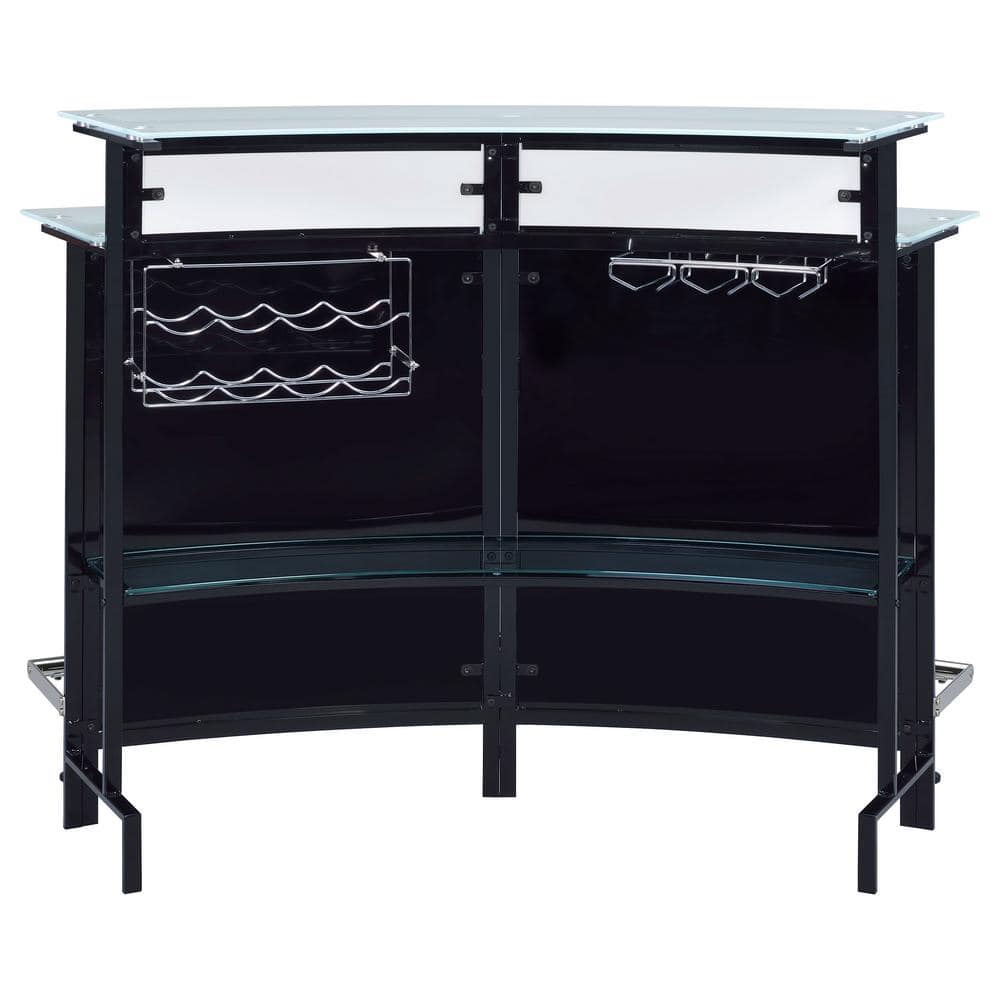 Contemporary Black and Chrome Bar Table with Glass Tops
