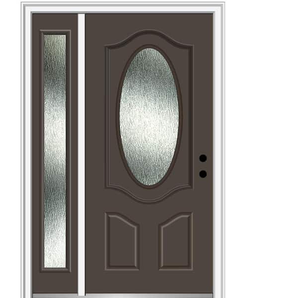 MMI Door Rain Glass 48 in. x 80 in. Left-Hand Inswing Brown Fiberglass Prehung Front Door on 4-9/16 in. Frame