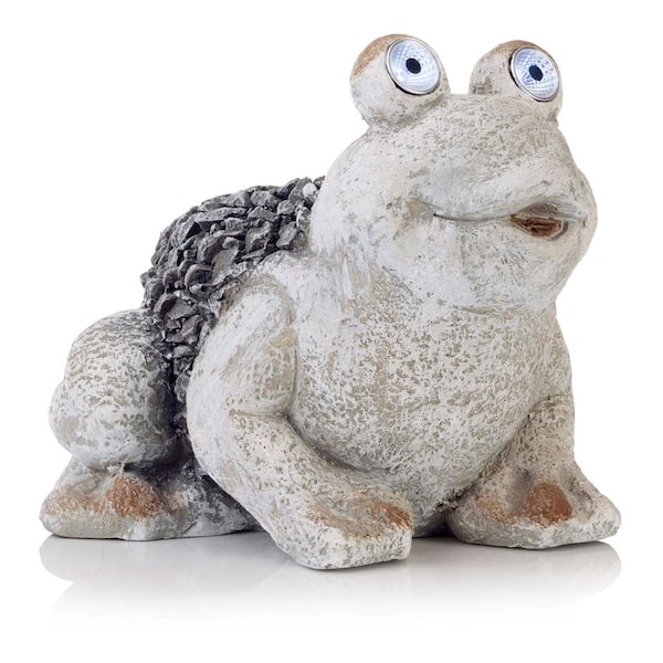 Alpine Corporation 12 in. Tall Outdoor Solar Powered Frog Yard Statue with LED Lights, Gray