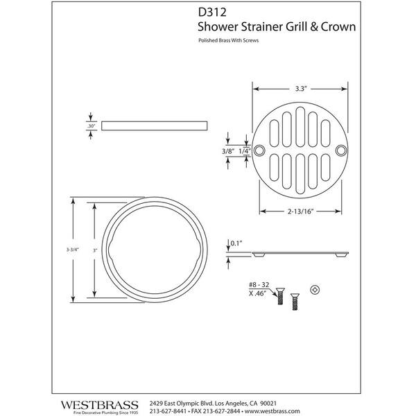 Westbrass D313-12 Shower Strainer Set Square with Crown - Oil Rubbed Bronze