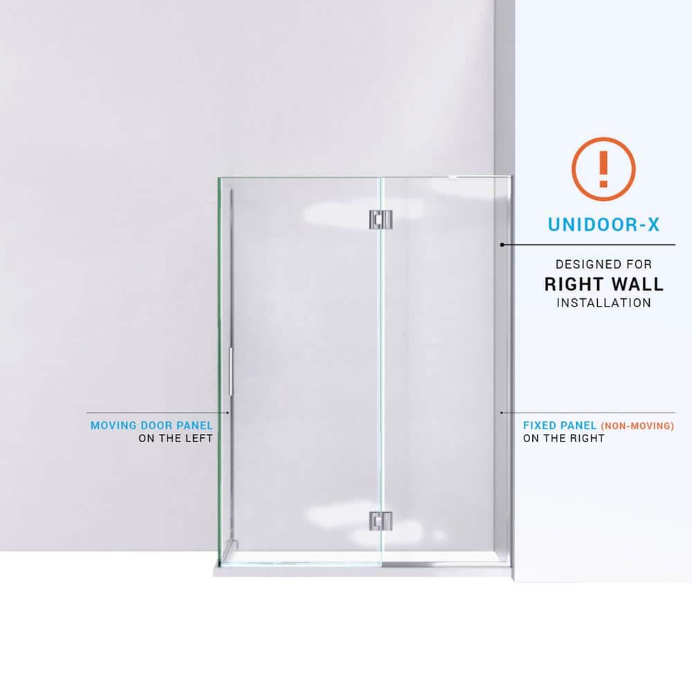 Unidoor-X 48" x 72" Frameless Clear Glass Hinged Shower Enclosure