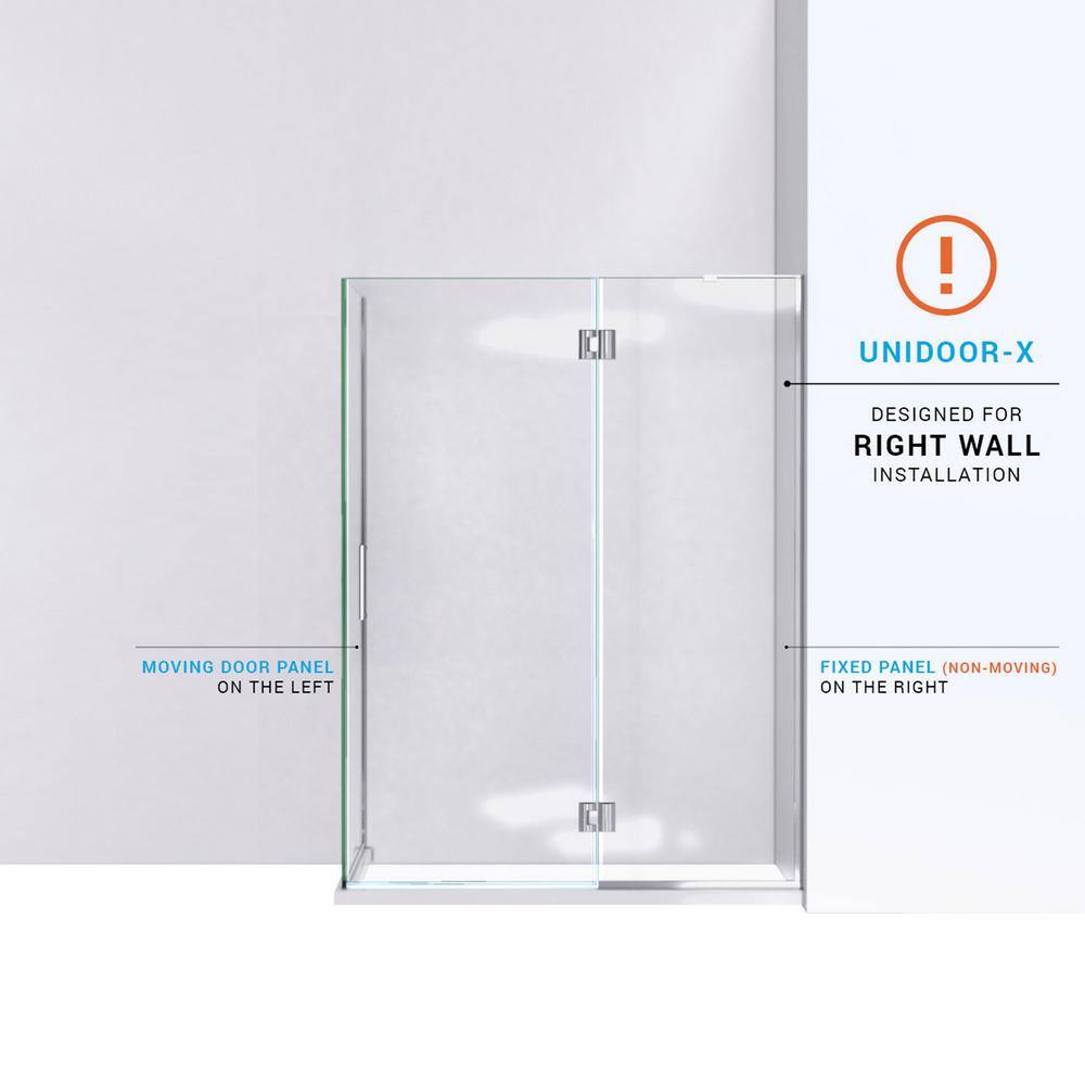 Unidoor-X 48" x 72" Frameless Clear Glass Hinged Shower Enclosure