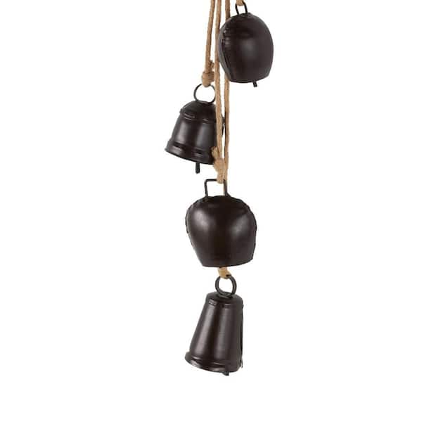 Black Metal Cluster Decorative Cow Bells with Jute Hanging Rope