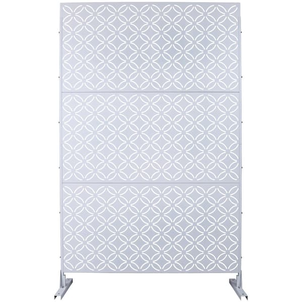 76 in. H x 48 in. W White Outdoor Steel Privacy Screen Freestanding Decorative Privacy Screen for Deck Balcony Patio