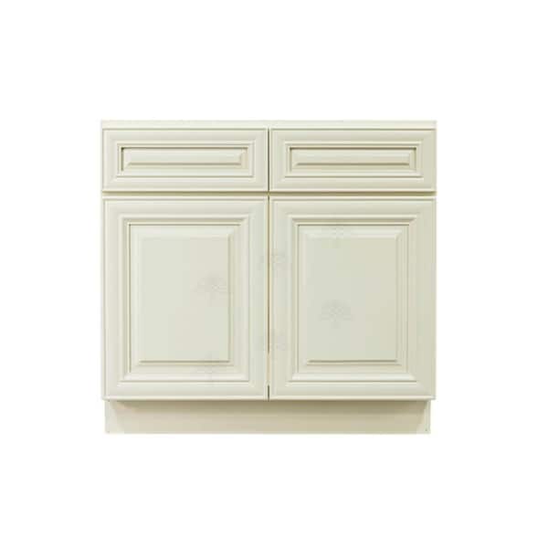 LIFEART CABINETRY Princeton Assembled 36 in. x 34.5 in. x 24 in. Sink Base Cabinet with 2-Door in Off-White
