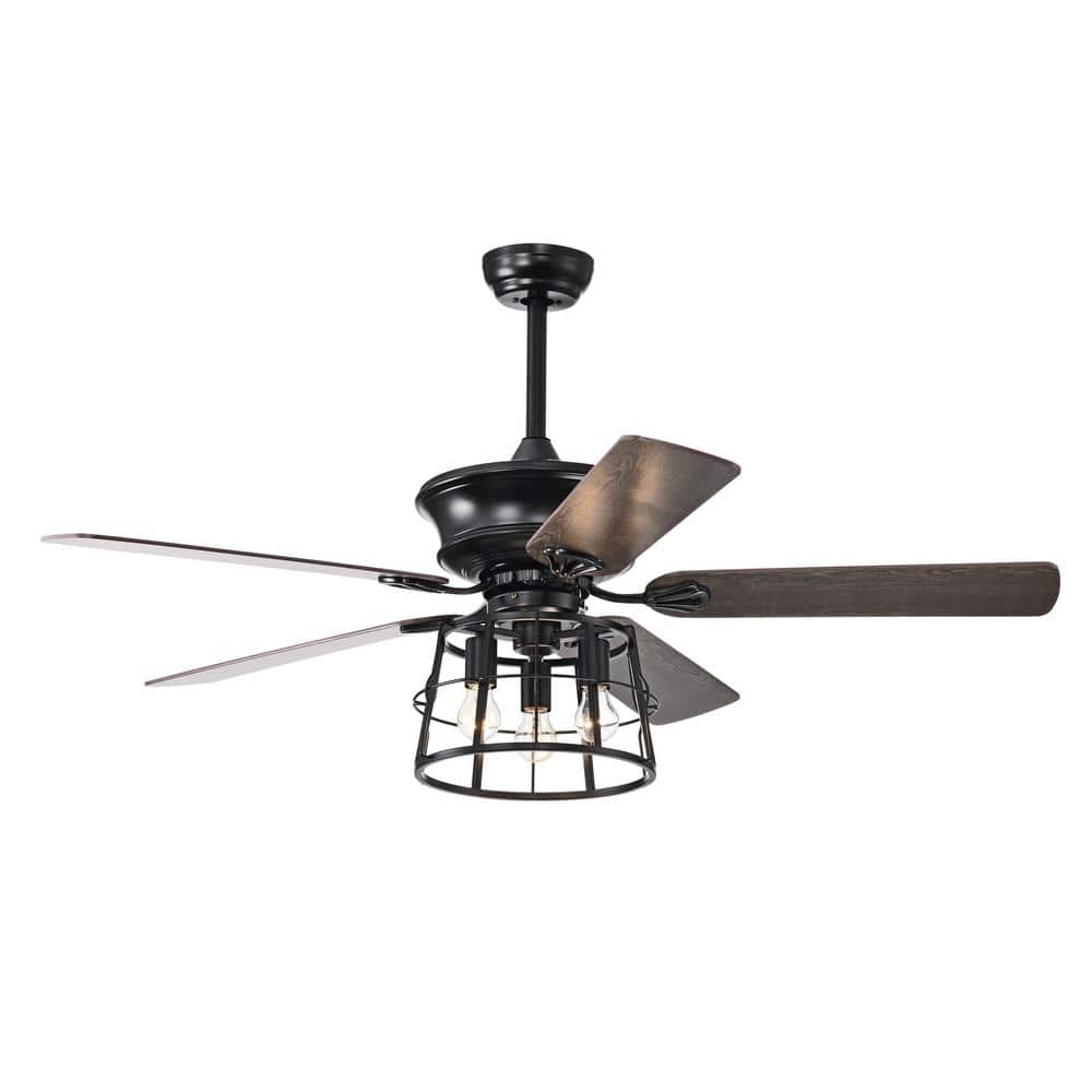 52 in. Smart Indoor Downrod Mount Black Chandelier Ceiling Fan with Light a