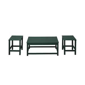 Laguna 3-Piece Dark Green Poly Plastic Outdoor Patio UV Resistant  Coffee and Side Table Set