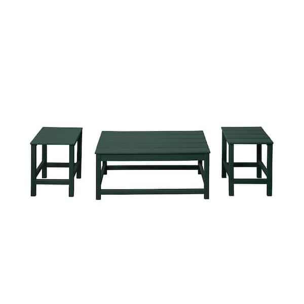 WESTIN OUTDOOR Mason 3-Piece Dark Green Poly Plastic Outdoor Patio UV Resistant Coffee and Side Table Set
