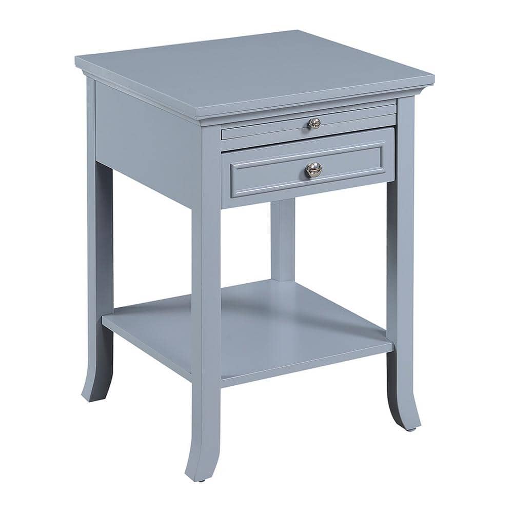 Heritage Gray Square Wood End Table with Storage and Pull-Out Shelf