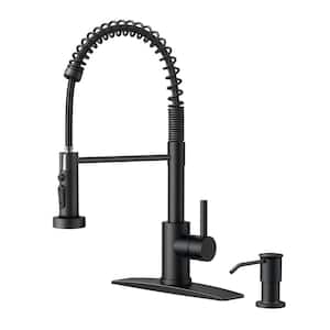 Single-Handle Pull Down Sprayer Kitchen Faucet Coil Spring Gooseneck with Soap Dispenser Stainless Steel in Matte Black