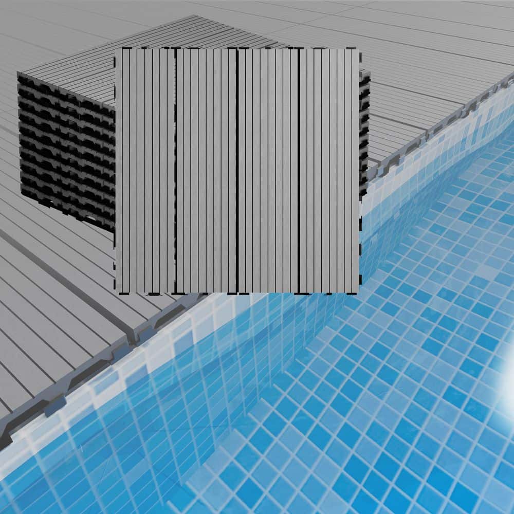 1 ft. x 1 ft. x 0.8 in. Waterproof Slat Composite Deck Tile for Patio Garden Poolside in Black Grey(Pack of 20 Tiles) price history on PriceWatchPro