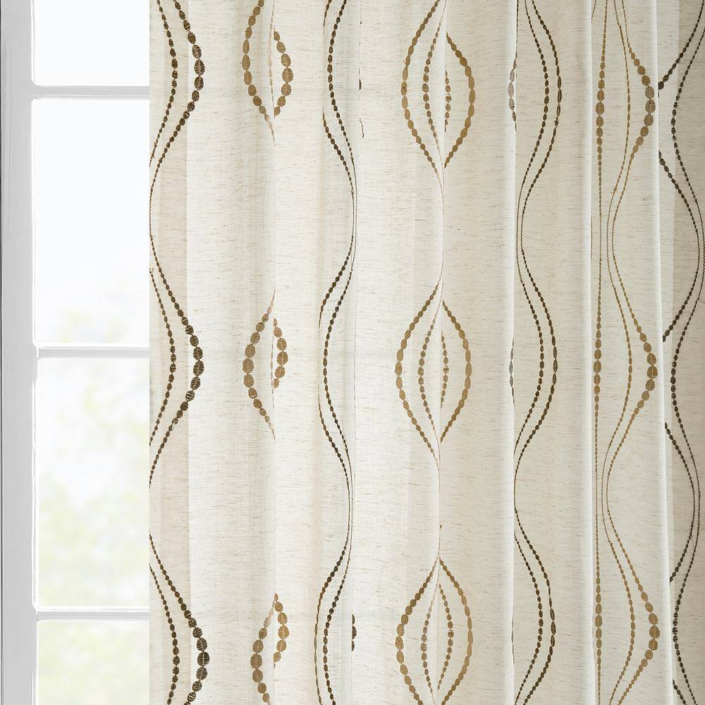 Extended Noir Embroidered Sheer Faux Silk Drapes