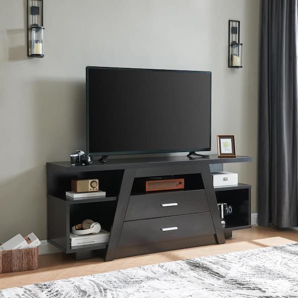 Guy 60.0 in. Espresso Wood TV Stand Entertainment Center Fits TVs up to 69 in. with 2 Cubbies Divided Shelf