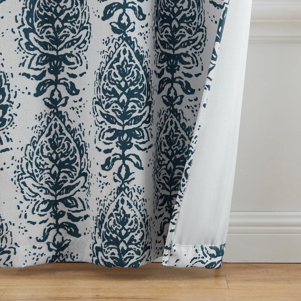 Indigo Boho Print Blackout Grommet Window Curtains, Set of 2
