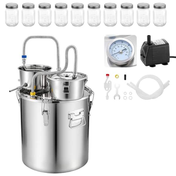 1-Piece Silver Stainless Steel Alcohol Distiller Kit, 13.2 GAL Home Brewing System with Thumper Keg, Thermometer & Pump