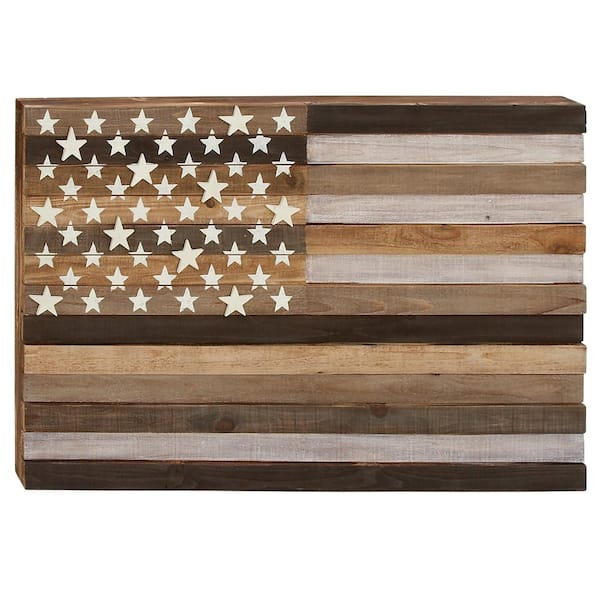 44 in. x 30 in. Wood Dark Brown Handmade American Flag Wall Decor