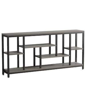Turrella 71 in. Gray Rectangle Engineered Wood Console Table, Extra Long Sofa Table Behind Couch with Storage Shelves