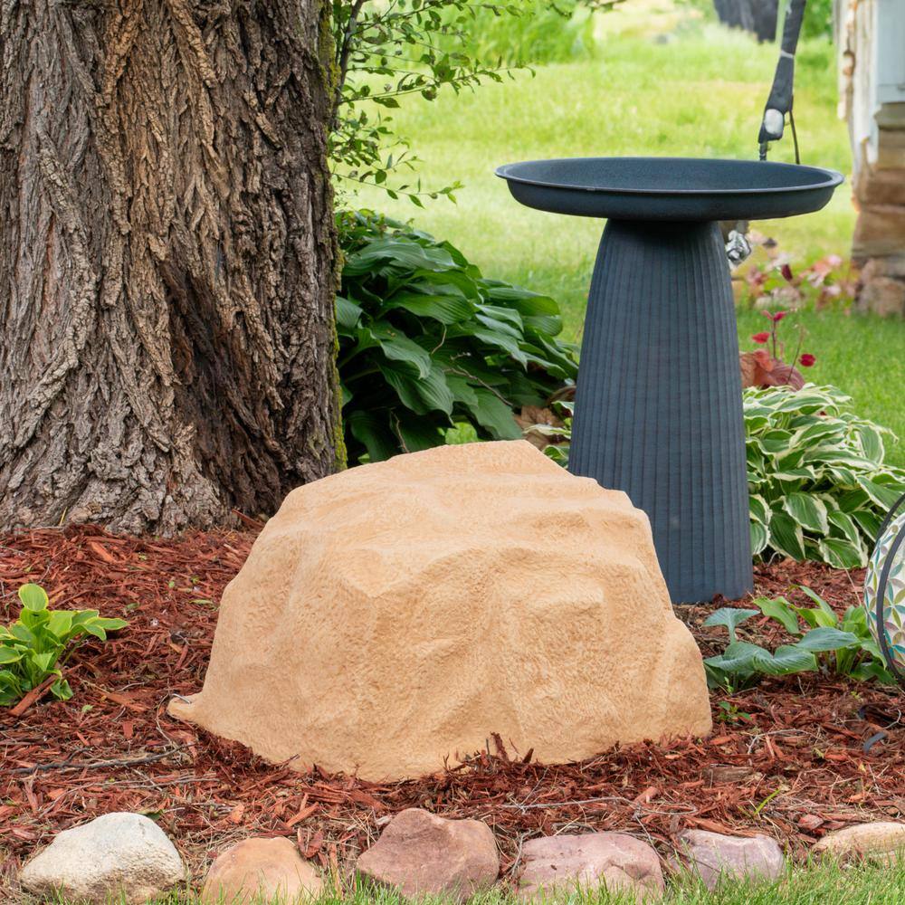 Sand Polyresin Low-Profile Garden Rock Cover with Stakes