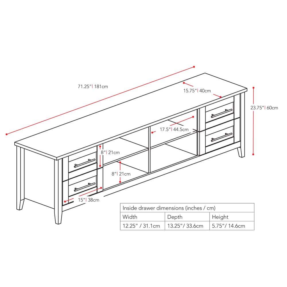 Elegant Black Wood Grain Extra-Wide TV Stand with Nickel Handles