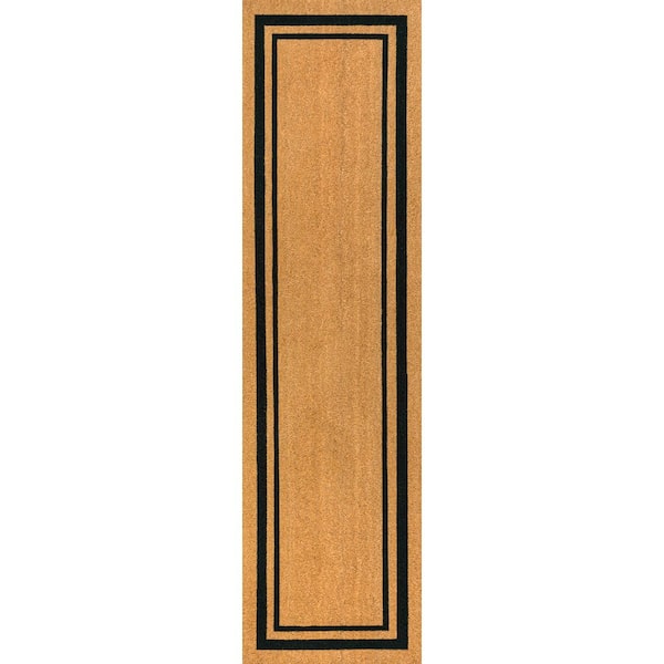 Peater Classic Casual Commerical Natural Coir Natural/Black Border 2 ft. 2 in. x 8 ft. Indoor/Outdoor Runner Rug