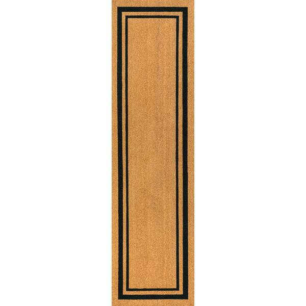 Peater Classic Casual Commerical Natural Coir Natural/Black Border 2 ft. 2 in. x 8 ft. Indoor/Outdoor Runner Rug