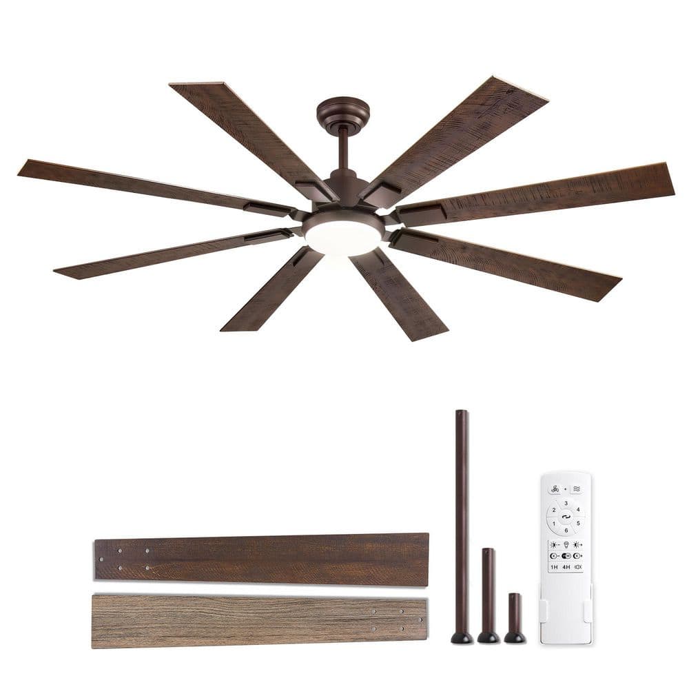 65 in. Integrated LED Powerful Indoor Brown Downrod Mount Standard Ceiling Fans with Lights, DC Motor and Remote Control price history on PriceWatchPro