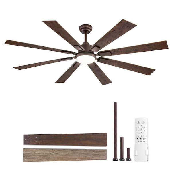 65 in. Integrated LED Powerful Indoor Brown Downrod Mount Standard Ceiling Fans with Lights, DC Motor and Remote Control