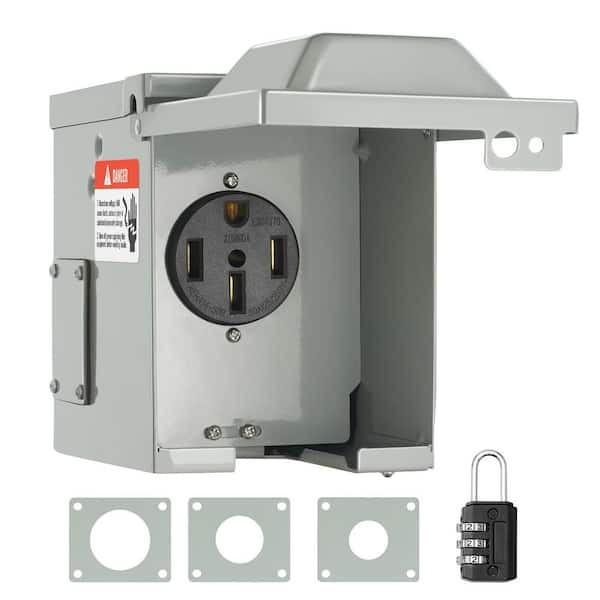 50 Amp RV Power Outlet Box, 125/250 Volt NEMA 14-50R Weatherproof Receptacle Panel w/ Lockable Cover for RV and Trailer