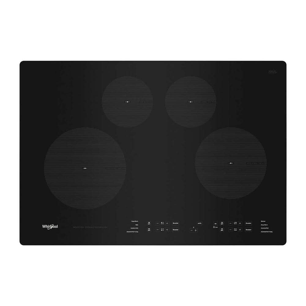 Whirlpool 30 in. Glass Electric Induction Cooktop in Black with 4 Elements including Quick Cleanup