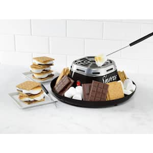 Stainless Steel Electric S'Mores Maker with 4-Compartment Tray and 2 Roasting Forks in Black
