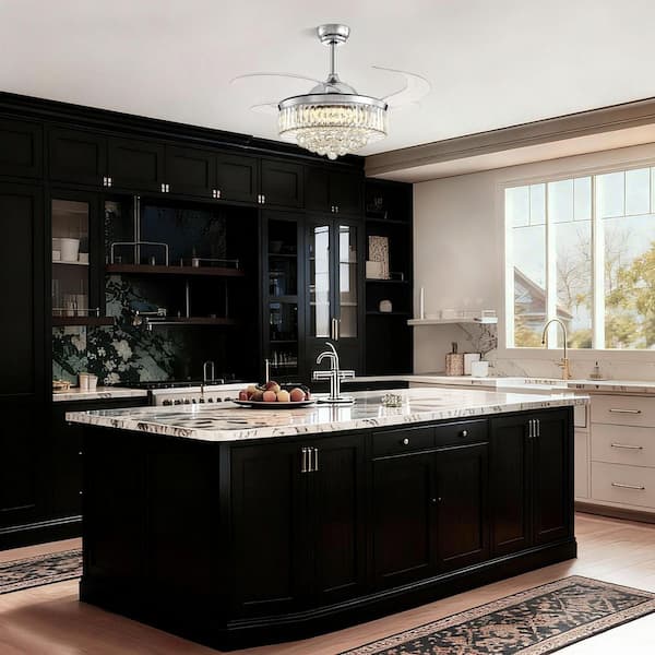 48 in. Indoor Chrome Color Smart Retractable Crystal Ceiling Fan with Adjustable LED Light Included with Remote