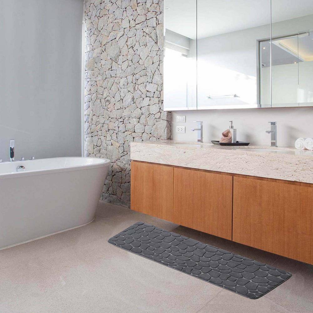 Dark Gray Memory Foam Geometric Shower Mat with Textured Accent