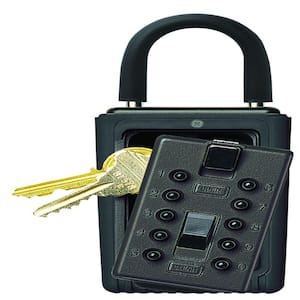 Portable 3-Key Lock Box with Pushbutton Combination Lock, Black
