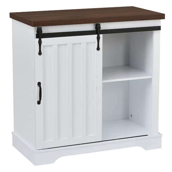 Unbranded 31.5 in. W x 15.7 in. D x 31.9 in. H White Linen Cabinet, Freestanding, Sliding Barn Door, Thick Top
