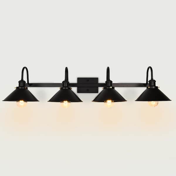 Modern Farmhouse 41.1 in. 4-Lights Black Cone Industrial Dimmable Bathroom Vanity Light