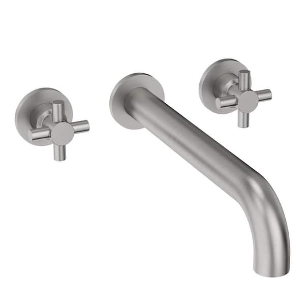 11in. Long Spout Double-Handle Wall Mount Roman Tub Faucet 6.74 GPM with Spot Resistant in Brushed Nickel Valve Included