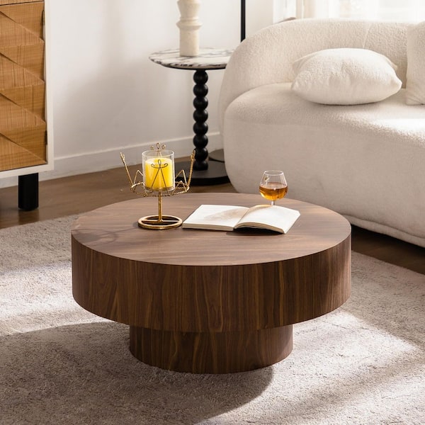 Queldon Modern 30.51 in. Walnut Finish Wood Grain Round MDF Coffee Table Tea Table