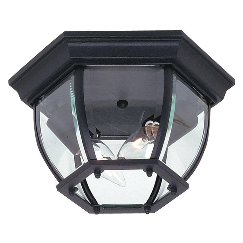 Classico Hexagonal Black Glass 2-Light Outdoor Flush Mount
