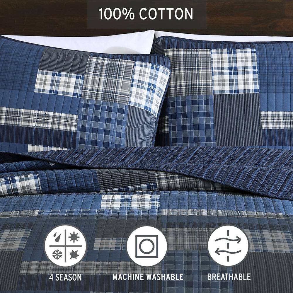 Eastmont Twin Blue Cotton Reversible Quilt Set