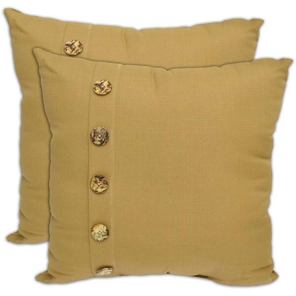 Plantation Patterns Wheat Textured with Button Outdoor Throw Pillow (2-Pack)-DISCONTINUED