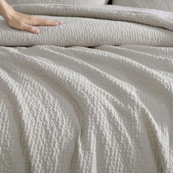 VERA WANG Puckered Texture 3-Piece Grey Cotton Blend King