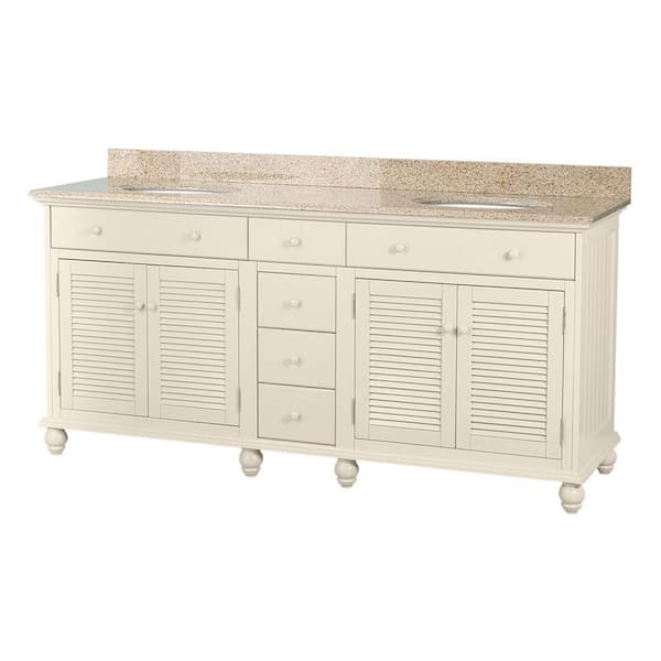 Home Decorators Collection Cottage 72 in. W x 22 in. D Double Bath Vanity in Antique White with Granite Vanity Top in Mohave Beige